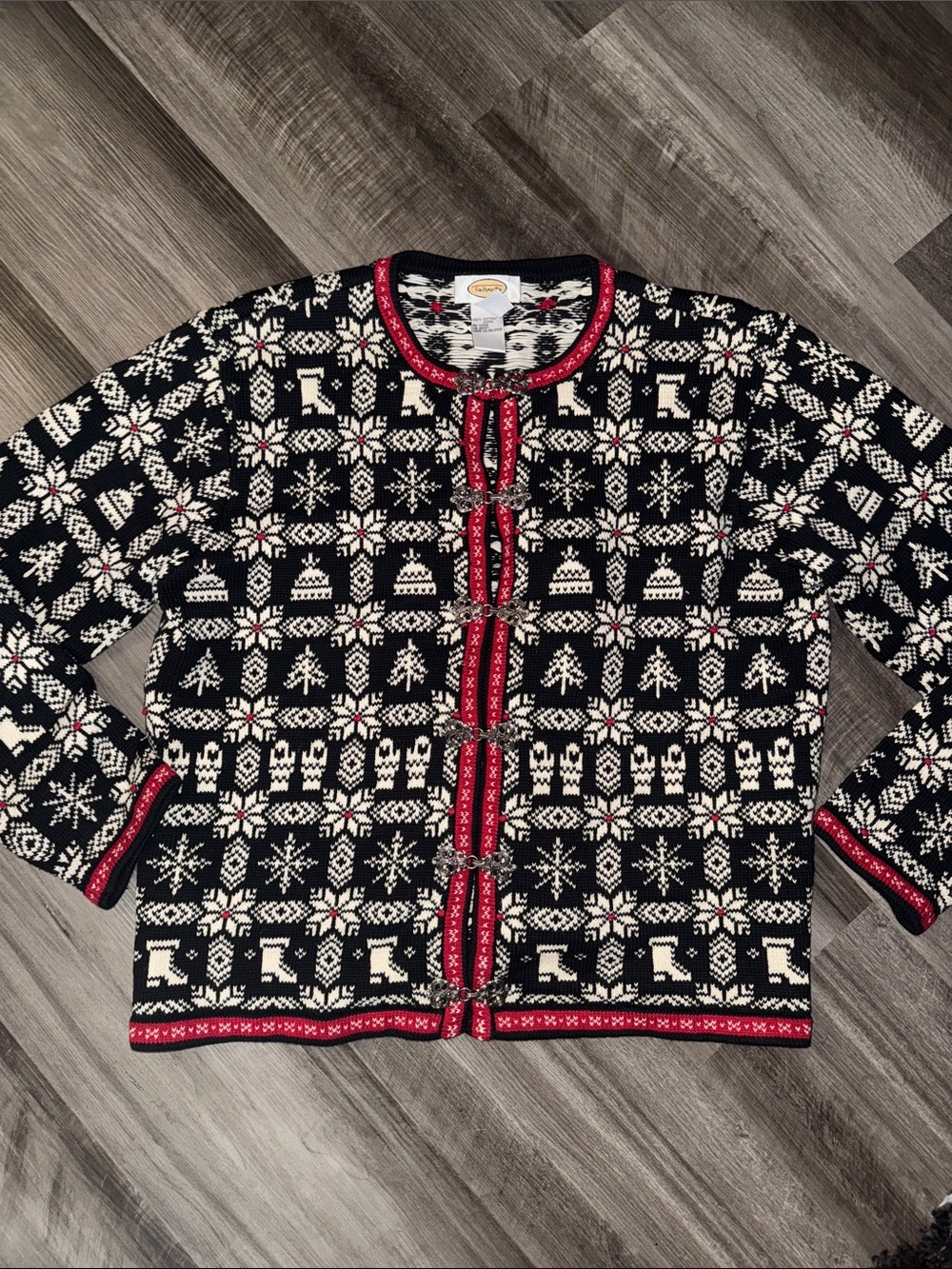 Talbots Vintage holiday Snowflake Winter Cardigan Sweater Fair Isle Mitten large